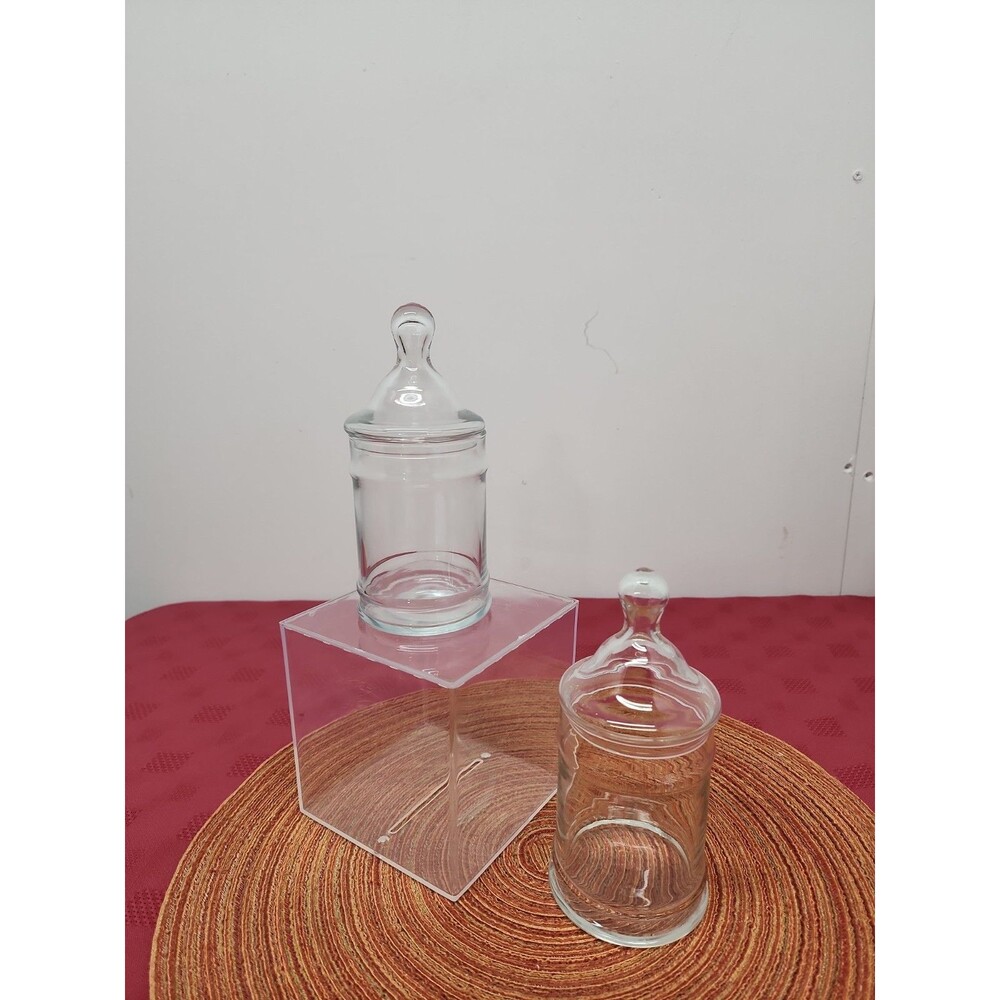 Vintage Glass Apothecary Jars With Finial Lids  For Candy/Trinkets Clear Glass
